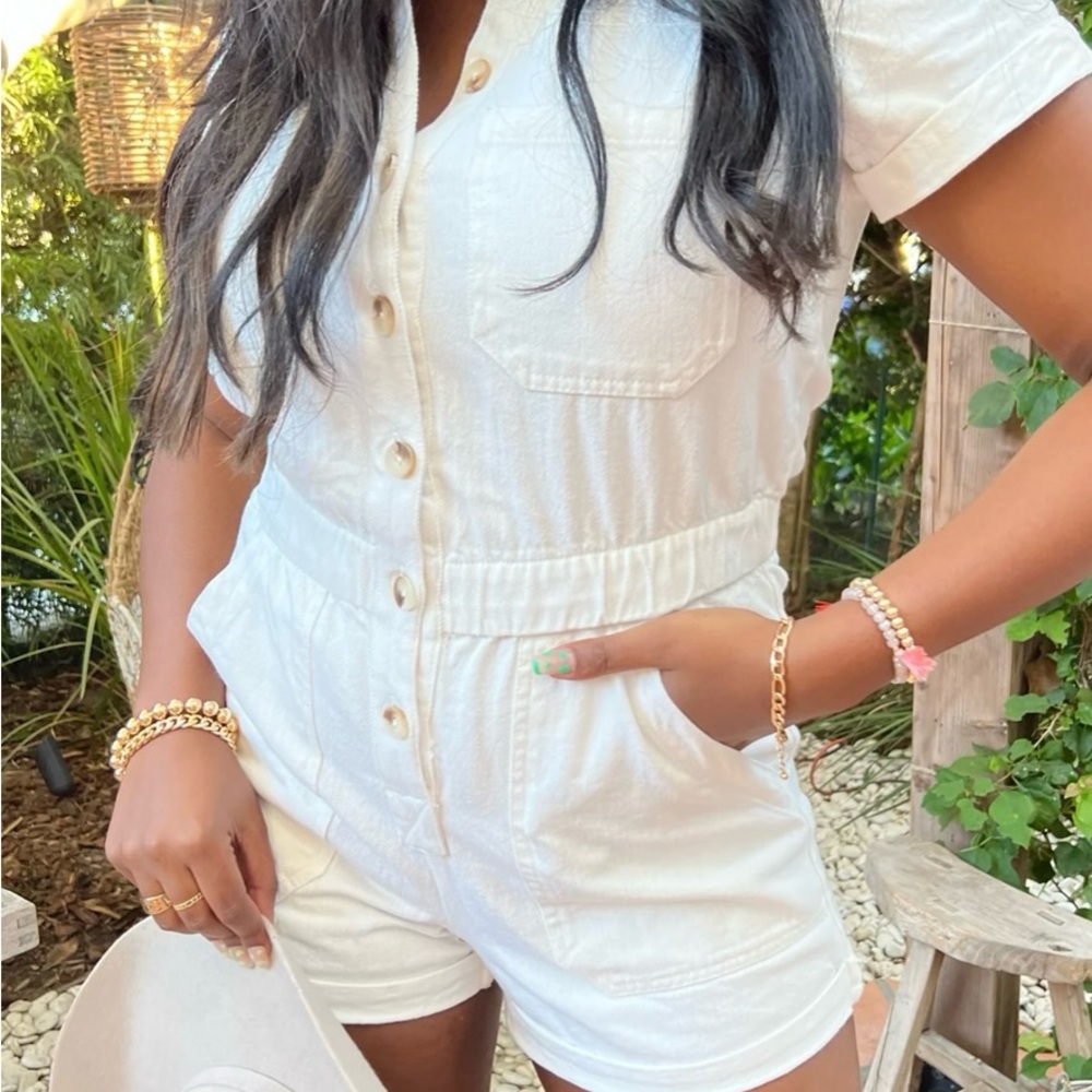Show Me Your Mumu - Cannon Romper White Button-Up Jumpsuit